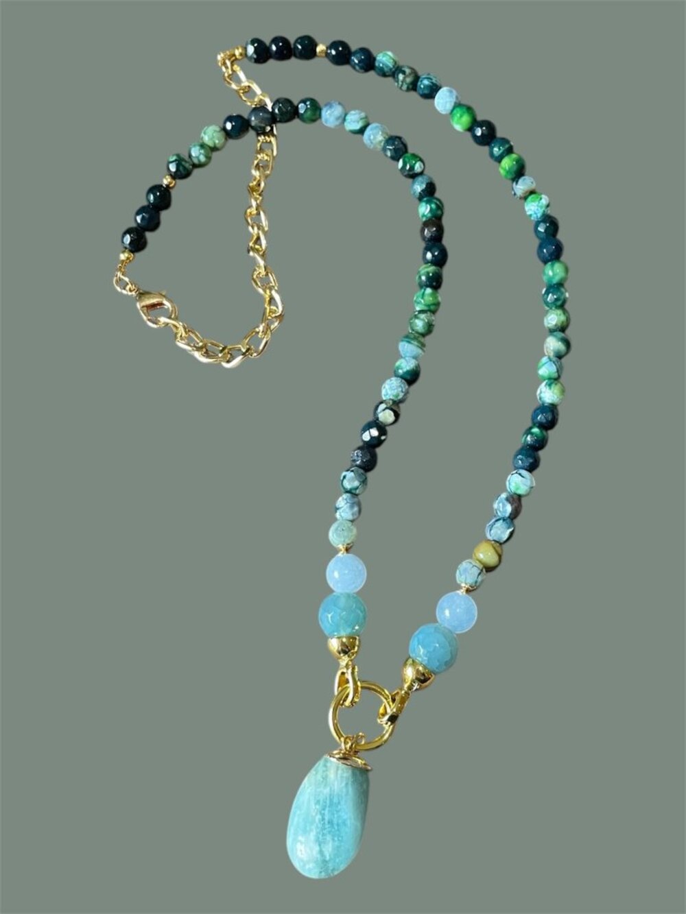 Genuine Aquamarine Necklace Moss Aqua Agate Gemstones